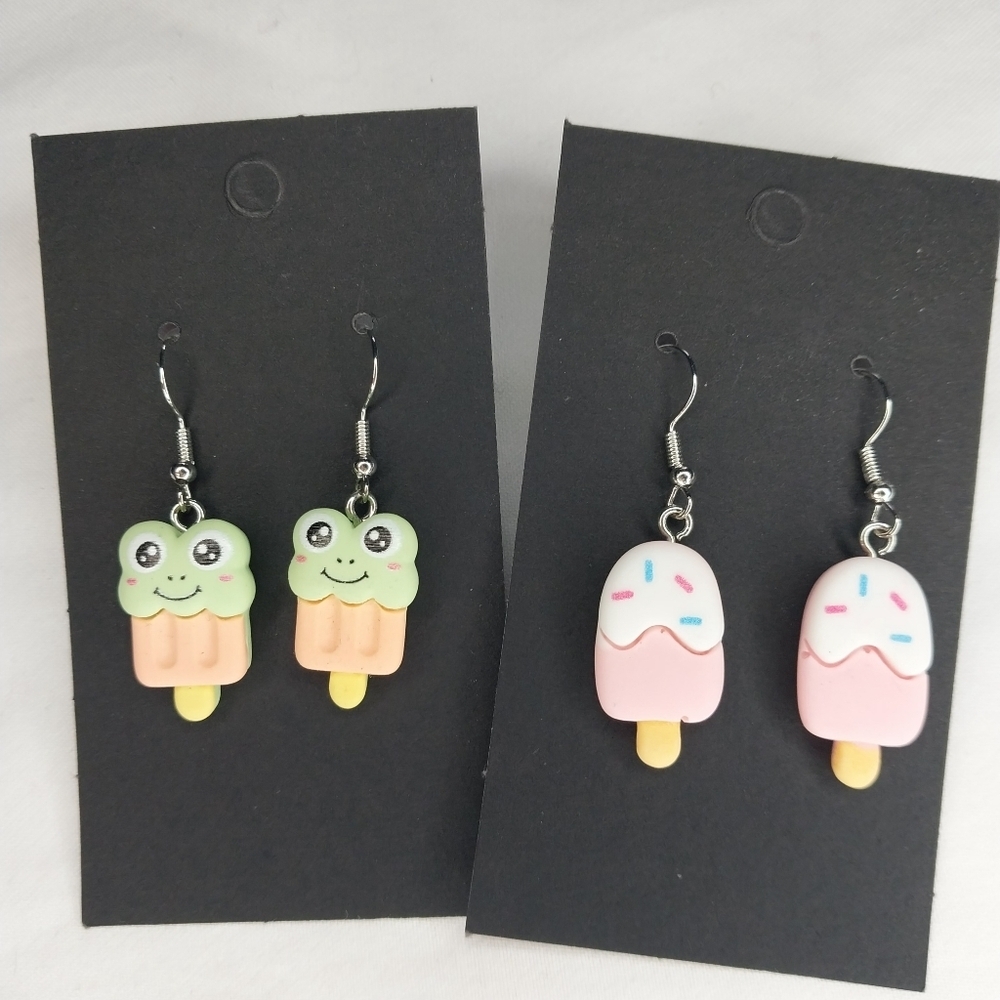 Handmade Cute Icecream And Frog Kawaii Earrings NWT